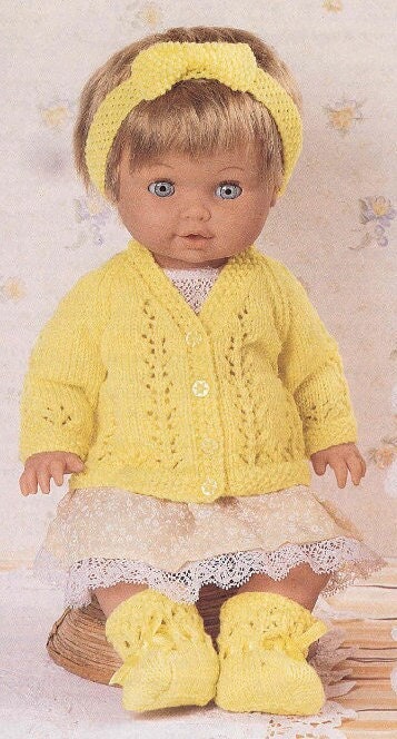 Vintage Knitting Pattern Doll Clothes Lacy Cardigan Matinee Outfits PDF Instant Digital Download 12 14 15 16 18 19 20 22 Inch Dolls 4 Ply