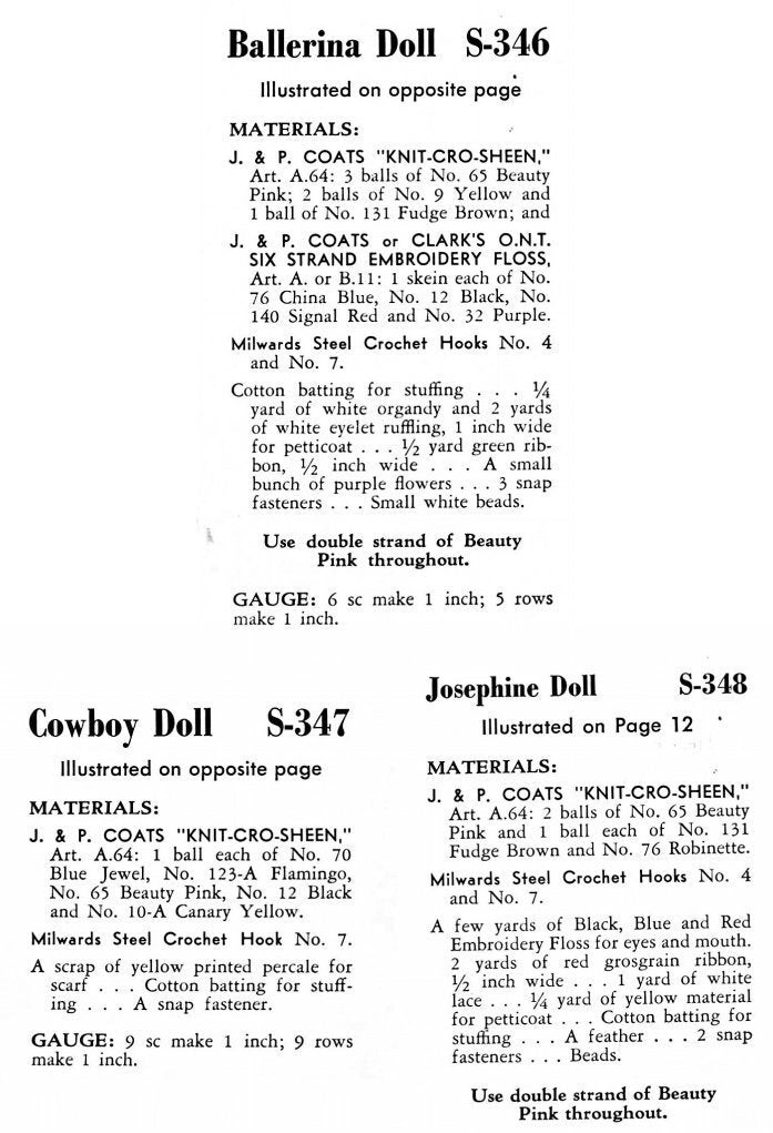 Vintage Crochet Pattern Pretty Ballerina Doll Cowboy Doll Soft Amigurumi Toys PDF Instant Digital Download Cotton Thread