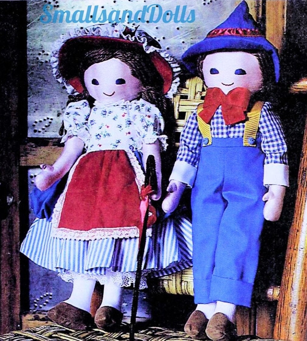 Vintage Sewing Pattern 27" Little Bo Peep and Boy Blue Soft Sculpture Fabric Dolls PDF Instant Digital Download Storybook Girl Boy Soft Toys