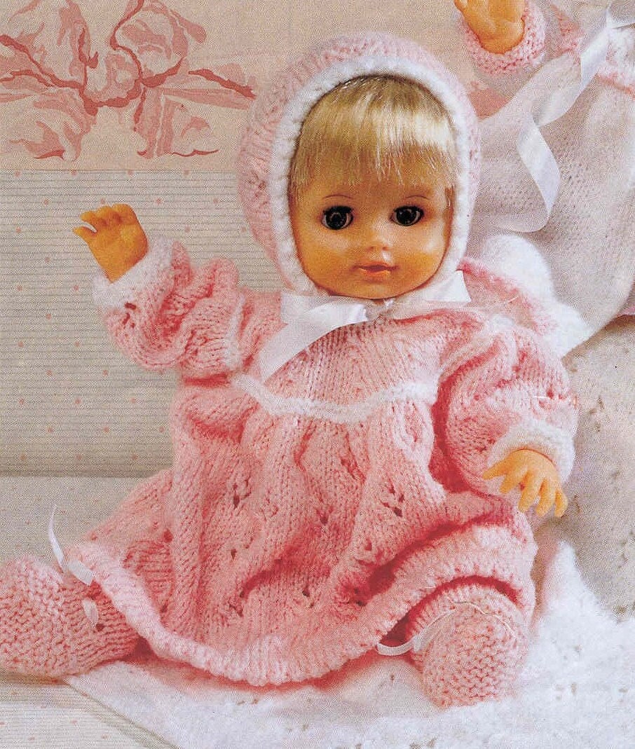 Vintage Knitting Pattern Knit Doll Clothes Layette for 12-22 Inch Dolls PDF Instant Digital Download Bonnet Coat Dress Booties Blanket DK