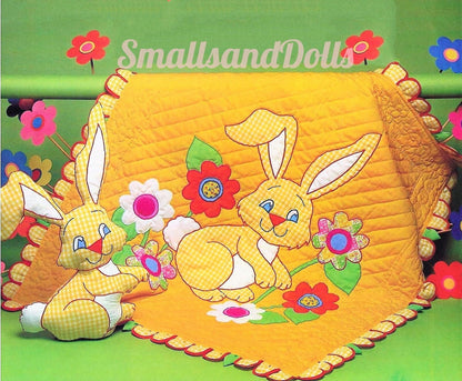 Vintage Sewing Pattern Gingham Bunny Baby Quilt and Matching Bunny Rabbit Soft Toy PDF Instant Digital Download Applique Crib Quilt Blanket