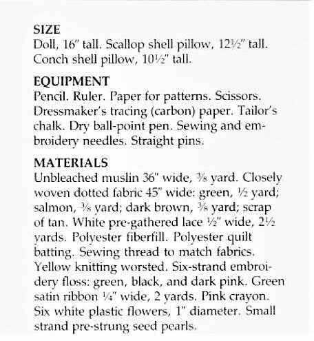 Vintage Sewing Pattern 16" Mermaid Soft Sculpture Doll and Fabric Sea Shell Pillow PDF Instant Digital Download