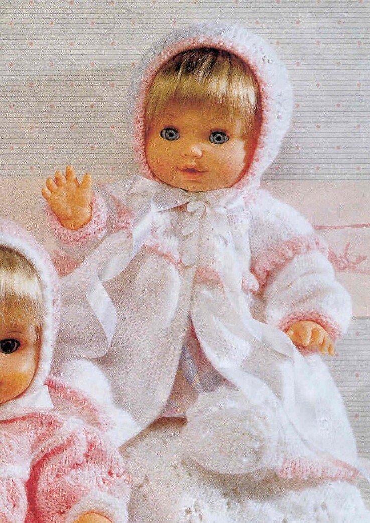Vintage Knitting Pattern Knit Doll Clothes Layette for 12-22 Inch Dolls PDF Instant Digital Download Bonnet Coat Dress Booties Blanket DK