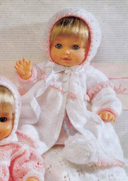 Vintage Knitting Pattern Knit Doll Clothes Layette for 12-22 Inch Dolls PDF Instant Digital Download Bonnet Coat Dress Booties Blanket DK