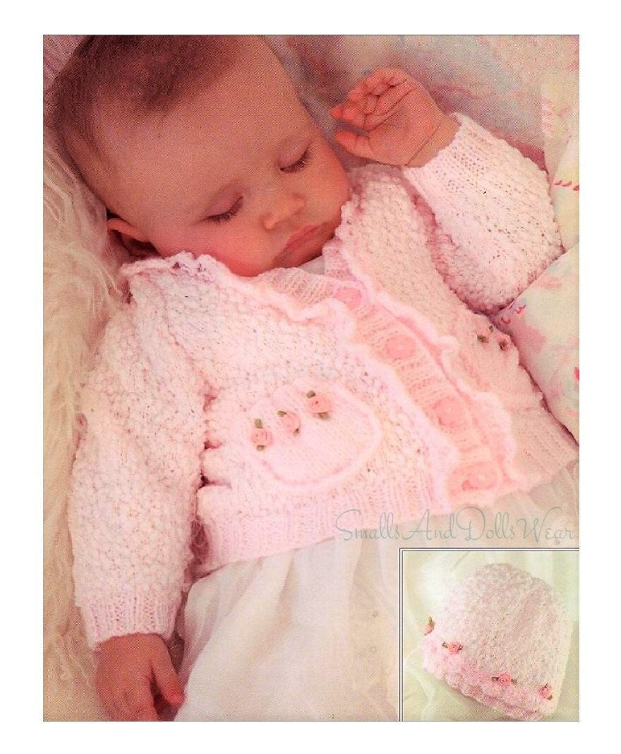 Vintage Knitting Pattern Knit Girl Toddler Knobby Nubby Roses Cardigan Sweater and Hat Set PDF Instant Digital Download 0-6 years DK 8 Ply