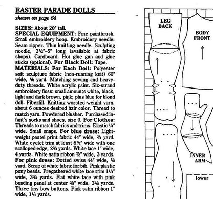 Vintage Sewing Pattern 20" Sunday Best Dressed Dolls Pretty Soft Sculpture Girls PDF Instant Digital Download Easter Dress Plush Soft Toys