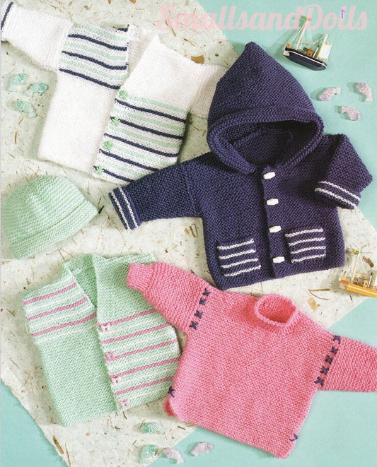 Vintage Knitting Pattern Knit Baby Boy Garter Stitch Classics 5 Pc Set PDF Instant Digital Download Quick Easy Simple 0-2 yrs DK 8 Ply