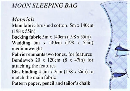 Vintage Sewing Pattern Cute Celestial Moon Kids Toddler Sleeping Bag PDF Instant Digital Download Quilted Fabric Child Size Dream Bag