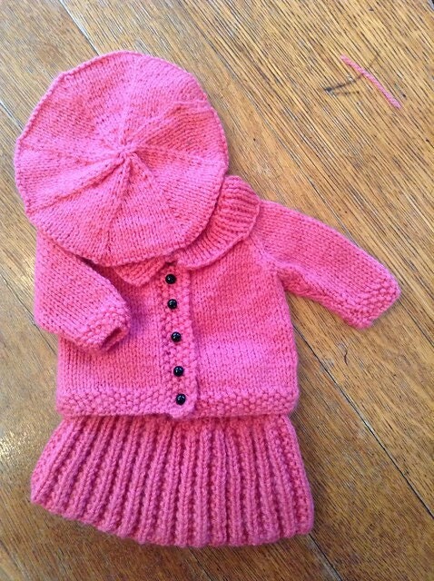 Vintage Knitting Pattern Doll Clothes Cardigan Skirt Beret 7 Piece Outfit 12-14 15-18 19-22 Inch Dolls PDF Instant Digital Download 8 Ply