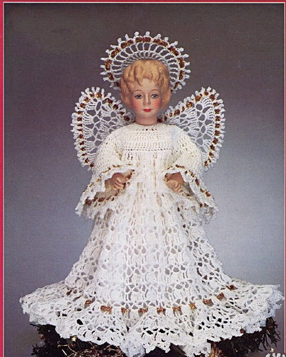 Vintage Thread Crochet Pattern Christmas Angel Doll Tree Topper or Centerpiece PDF Instant Digital Download Lacy Dress