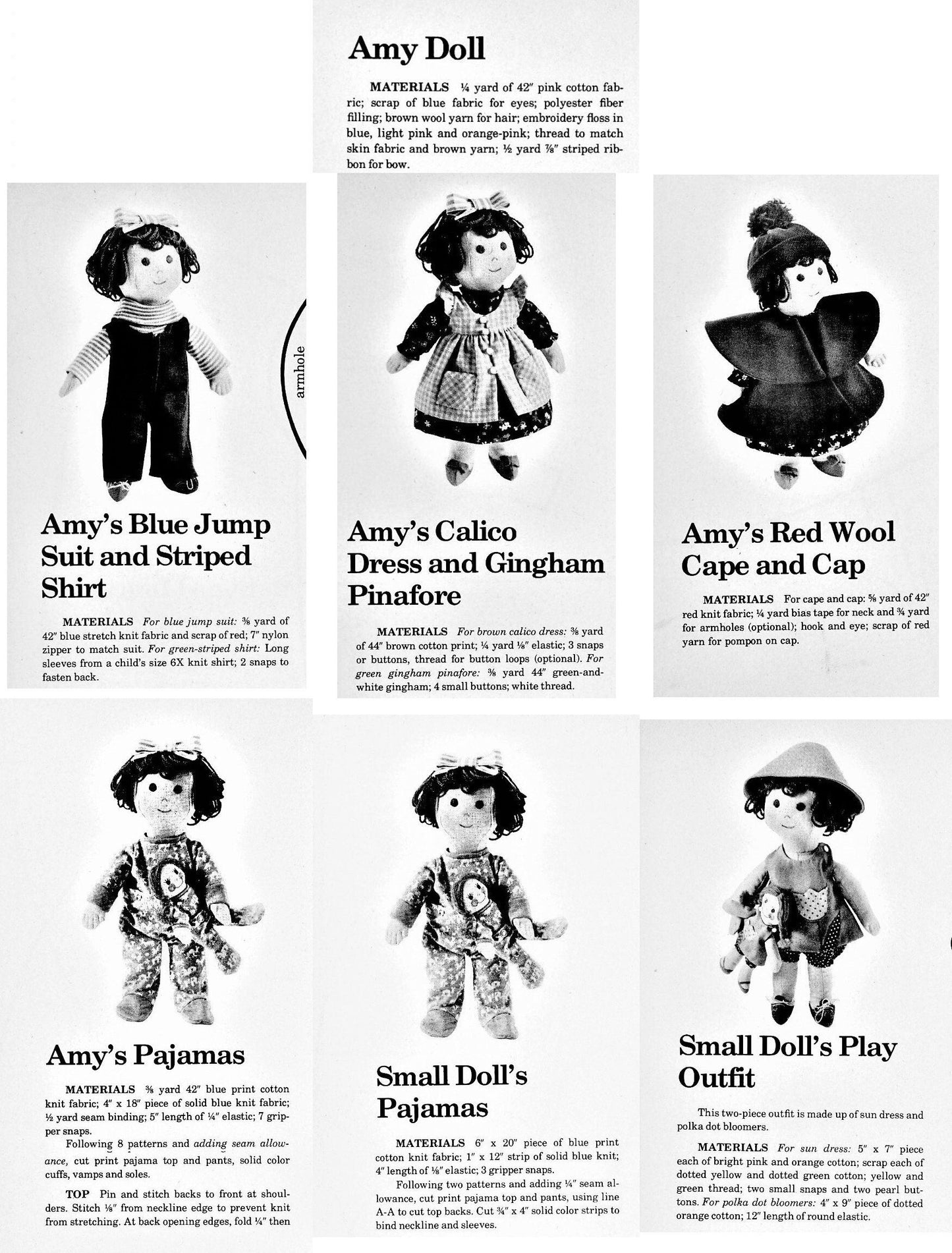 Vintage Sewing Pattern 14" Amy Doll and Her Dolly Soft Sculpture Toy Dolls Full Wardrobe PDF Instant Digital Download