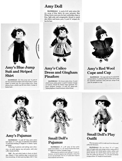 Vintage Sewing Pattern 14" Amy Doll and Her Dolly Soft Sculpture Toy Dolls Full Wardrobe PDF Instant Digital Download