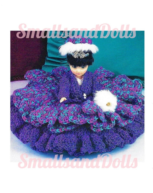 Vintage Crochet Pattern 12" Winter Queen Pillow Doll Bed Doll Ruffled Dress Tiara PDF Instant Digital Download 10 Ply