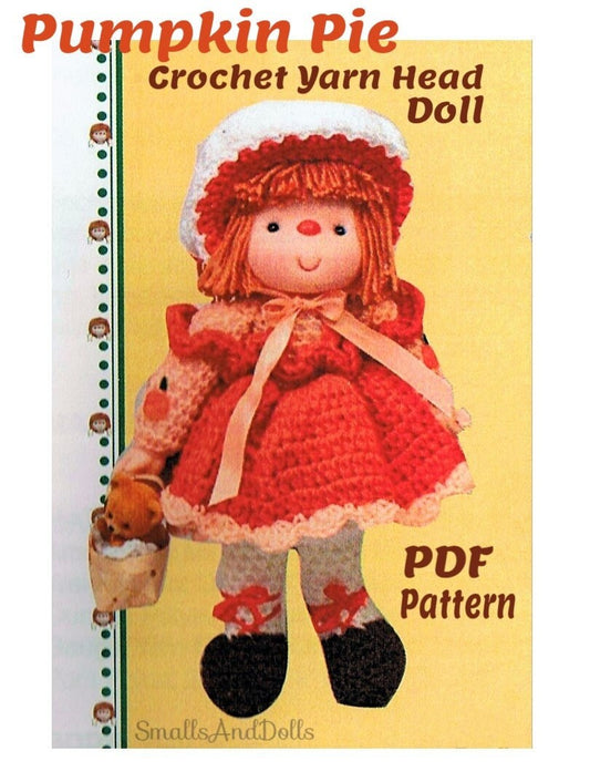 Vintage Crochet Pattern 14" Pumpkin Pie Christmas Yarn Head Doll PDF Instant Digital Download Retro 1980s 10 Ply