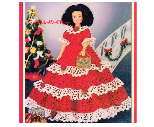 Vintage Crochet Pattern 11.5" Christmas Fashion Doll Dress Holiday Outfit PDF Instant Digital Download Mini Purse