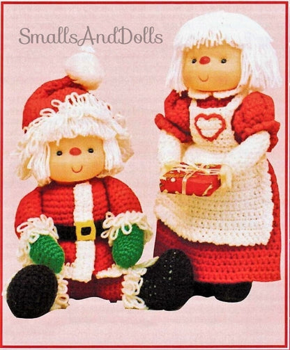 Vintage Crochet Patterns 14" Santa and Mrs. Claus Christmas Yarn Head Dolls PDF Instant Digital Download Retro 1980s 10 Ply