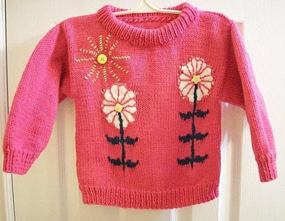 Vintage Knitting Pattern Knit Girls Happy Daisies Sweater PDF Instant Digital Download Flowers Pullover Jumper 18m-6 yrs DK