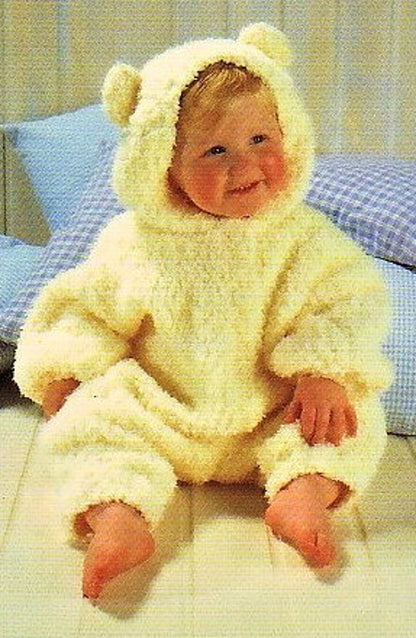 Knitting Pattern Baby to Toddler Bear Ears Romper One Piece Suit and Sleeping Bag Bunting PDF Instant Download 0-4 Years DK 8 Ply