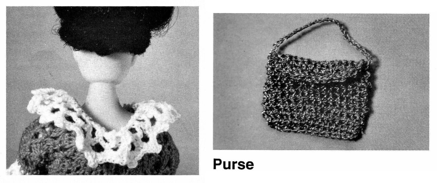 Vintage Crochet Pattern 11.5" Christmas Fashion Doll Dress Holiday Outfit PDF Instant Digital Download Mini Purse