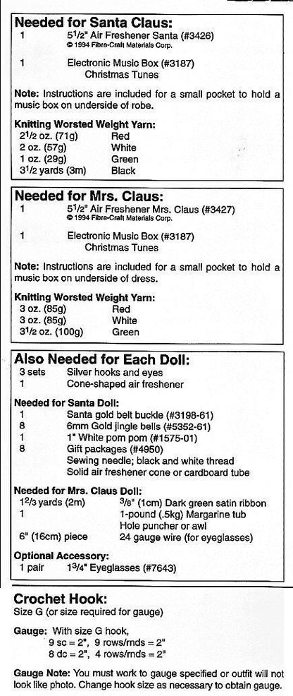 Vintage Crochet Pattern Santa & Mrs Claus Christmas Scents Air Freshener Cover Music Box Doll PDF Instant Digital Download  10 Ply