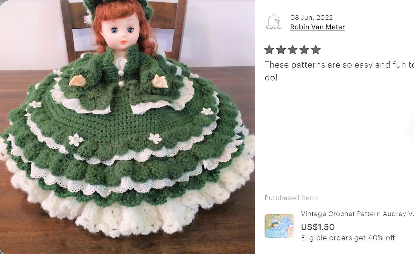 Vintage Crochet Pattern Audrey Victorian Bed Doll Music Box or Pillow Doll Dress Hat Outfit  13 Inch Dolls PDF Instant Digital Download