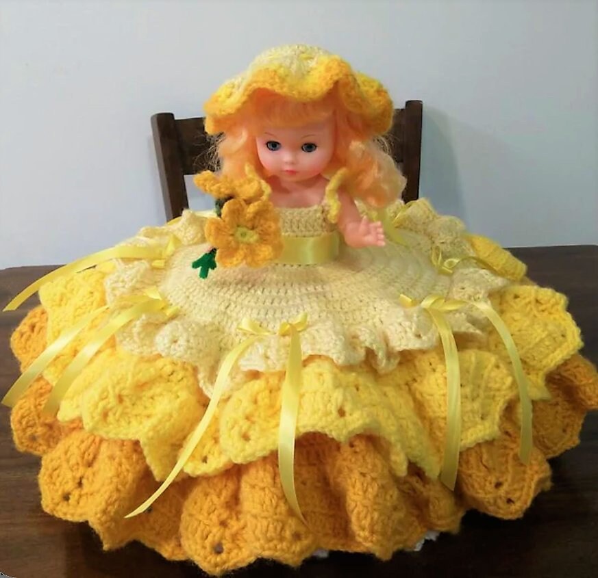 Vintage Crochet Pattern Merry Sunshine Bed Doll Summer Sun Outfit Dress PDF Instant Digital Download 13 Inch Dolls 10 Ply