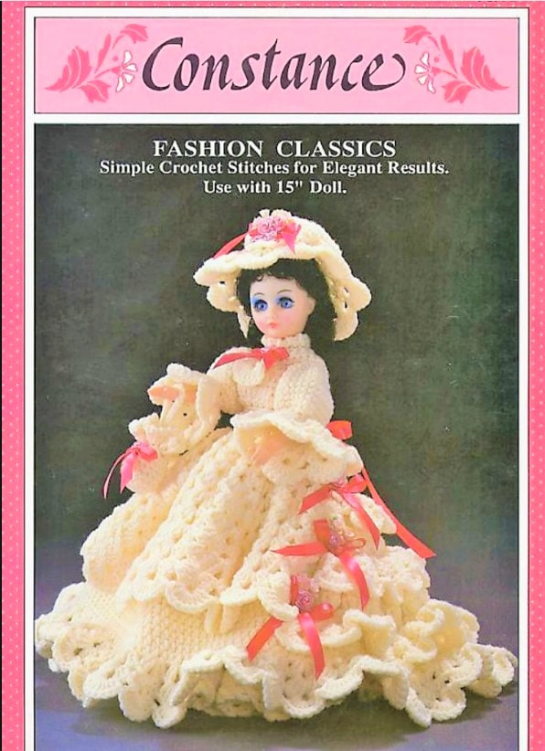 Vintage Crochet Pattern Southern Belle Feminine Outfit for 15 Inch Fashion Dolls Constance Dress Hat PDF Instant Digital Download 10 Ply