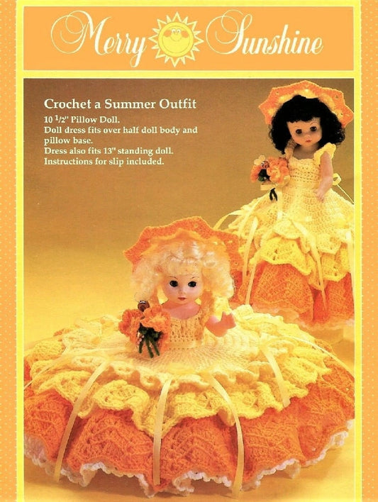 Vintage Crochet Pattern Merry Sunshine Bed Doll Summer Sun Outfit Dress PDF Instant Digital Download 13 Inch Dolls 10 Ply