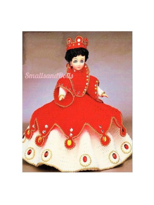 Vintag Crochet Pattern Queen Doll of Jewels 15 inch Fashion Doll PDF Instant Digital Download Her Majesty Gown Crown 10 Ply