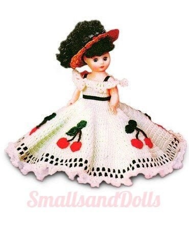 Vintage Crochet Pattern 13" Cherries Jubilee Music Box Bed Doll PDF Instant Digital Download 10 Ply