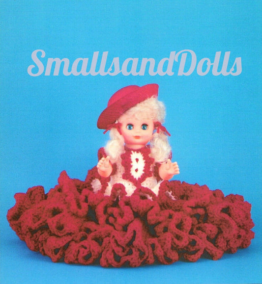 Vintage Crochet Pattern 13" Pretty Bed Doll Ruffled Red Dress and Hat PDF Instant Digital Download 10 Ply