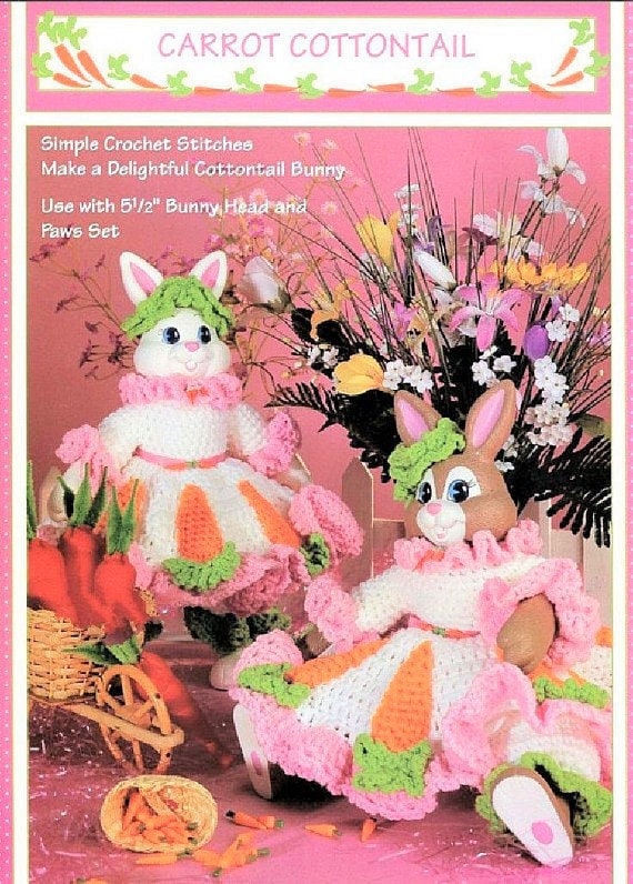 Vintage Crochet Pattern 13" Easter Bunny Rabbit Bed Doll Carrot Cottontail Dress Outfit PDF Instant Digital Download 10 Ply
