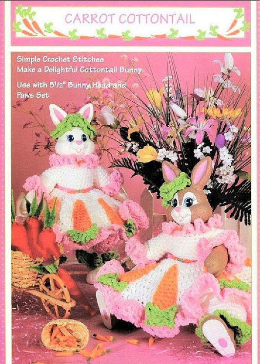 Vintage Crochet Pattern 13" Easter Bunny Rabbit Bed Doll Carrot Cottontail Dress Outfit PDF Instant Digital Download 10 Ply
