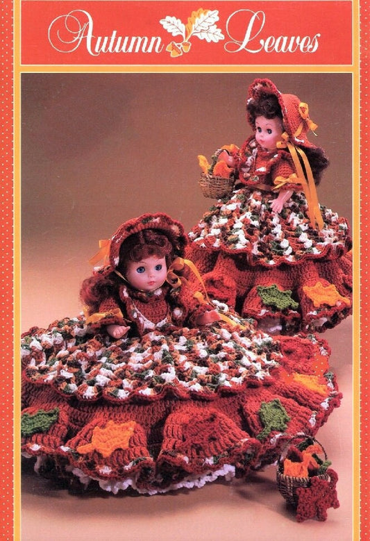 Vintage Crochet Pattern 13" Fall Autumn Leaves Bed Doll Music Box or Pillow Doll Dress Outfit PDF Instant Digital Download 10 Ply