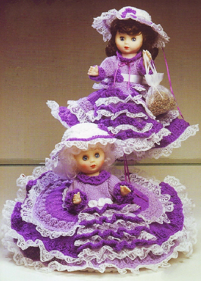 Vintage Knitting Pattern Knit Lavender and Lace Bed Doll Music Box & Pillow Doll Dress Outfit 13 Inch Dolls PDF Instant Digital Download DK