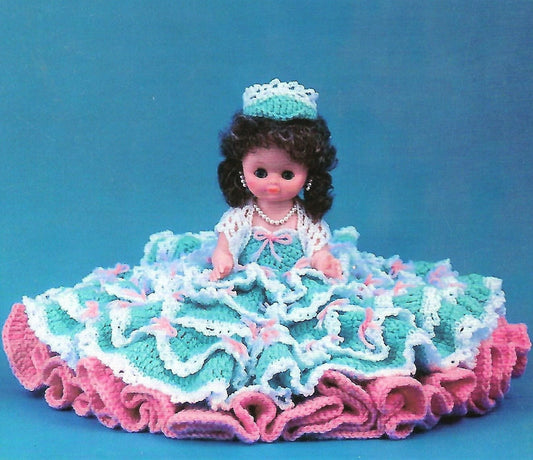 Vintage Crochet Pattern 13" Princess Bed Doll Tiara Ruffled Scalloped Dress Gown PDF Instant Digital Download 4 Ply