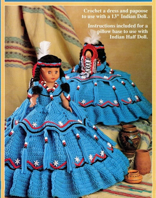 Vintage Crochet Pattern 13" Cactus Flower Indian Princess Pillow or Standing Bed Doll Outfit Dress PDF Instant Digital Download 10 Ply