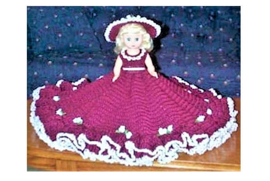 Vintage Crochet Pattern 13" Pretty Bed Doll Roses & Ruffles Dress Hat Outfit PDF Instant Digital Download 10 Ply