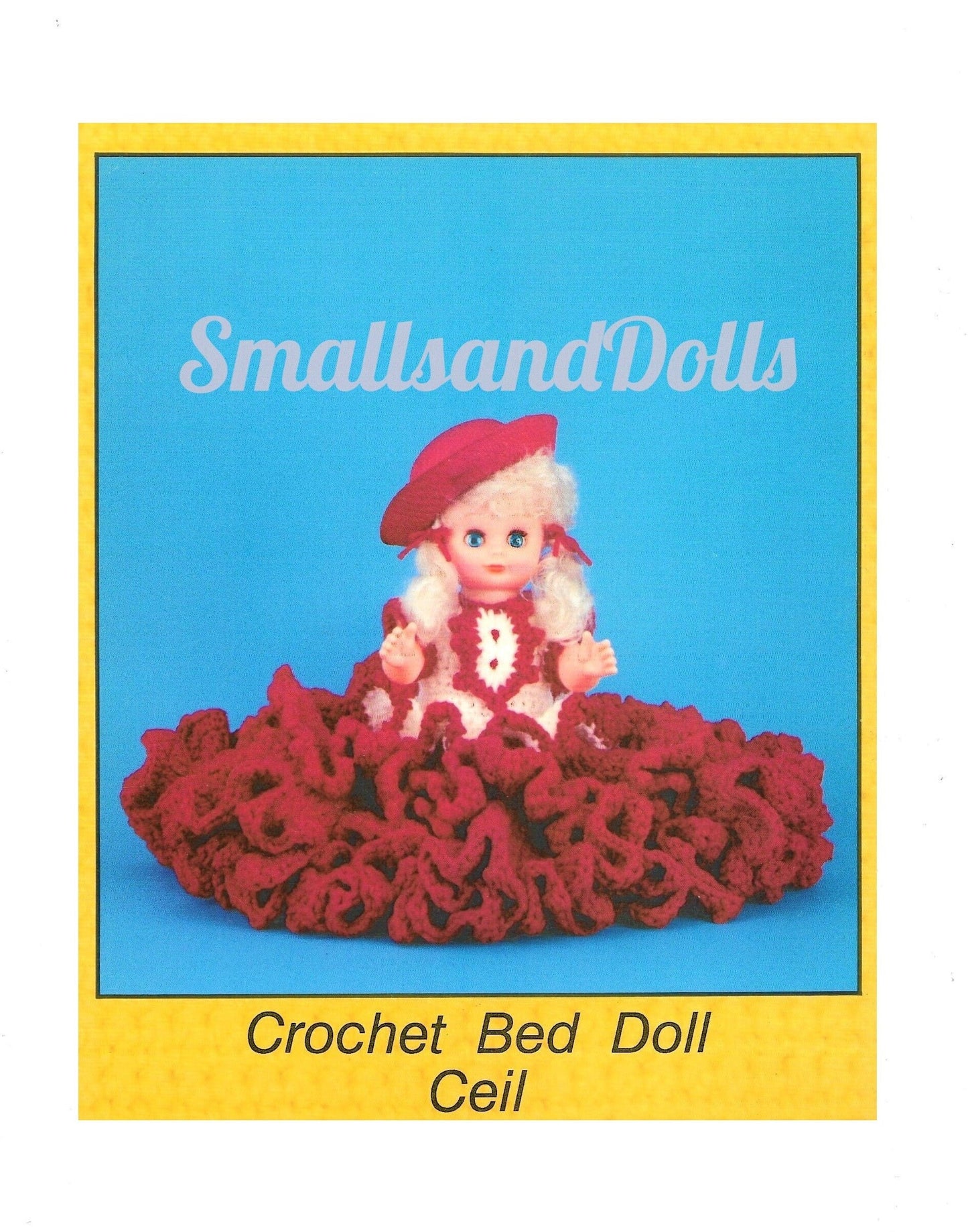 Vintage Crochet Pattern 13" Pretty Bed Doll Ruffled Red Dress and Hat PDF Instant Digital Download 10 Ply
