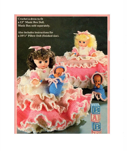 Vintage Crochet Pattern 13" Mother's Lullaby Bed Doll Music Box or Pillow Doll  PDF Instant Digital Download 10 Ply