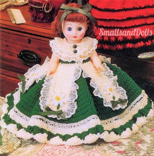 Vintage Crochet Pattern 12" Pretty Daisies & Lace Pillow Doll Bed Doll Flower Dress PDF Instant Digital Download 10 Ply