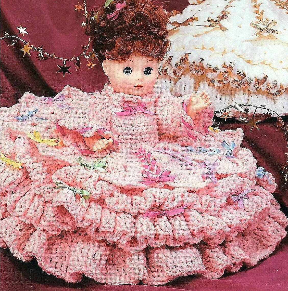 Vintage Crochet Pattern Angel and Ribbon Dress Bed Doll Music Box or Pillow Doll Outfits for 13 Inch Dolls PDF Instant Digital Download