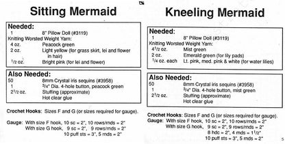 Vintage Crochet Patterns 13" Sea Mist Mermaids Bed Dolls Tail Hawaiian Outfits Standing or Pillow Doll PDF Instant Digital Download 10 Ply