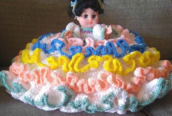 Vintage Crochet Pattern Rainbow Party Dress Wedding Dress Bed Doll Music Box Pillow Doll Outfits  13 Inch Dolls PDF Instant Digital Download