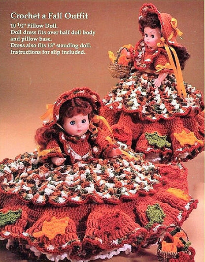Vintage Crochet Pattern 13" Fall Autumn Leaves Bed Doll Music Box or Pillow Doll Dress Outfit PDF Instant Digital Download 10 Ply