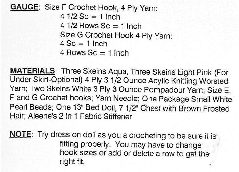 Vintage Crochet Pattern 13" Princess Bed Doll Tiara Ruffled Scalloped Dress Gown PDF Instant Digital Download 4 Ply