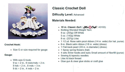 Vintage Crochet Pattern Pretty Martha Bed Doll Dress Hat Purse 15 inch Doll PDF Instant Digital Download Fashion Doll Outfit 10 Ply