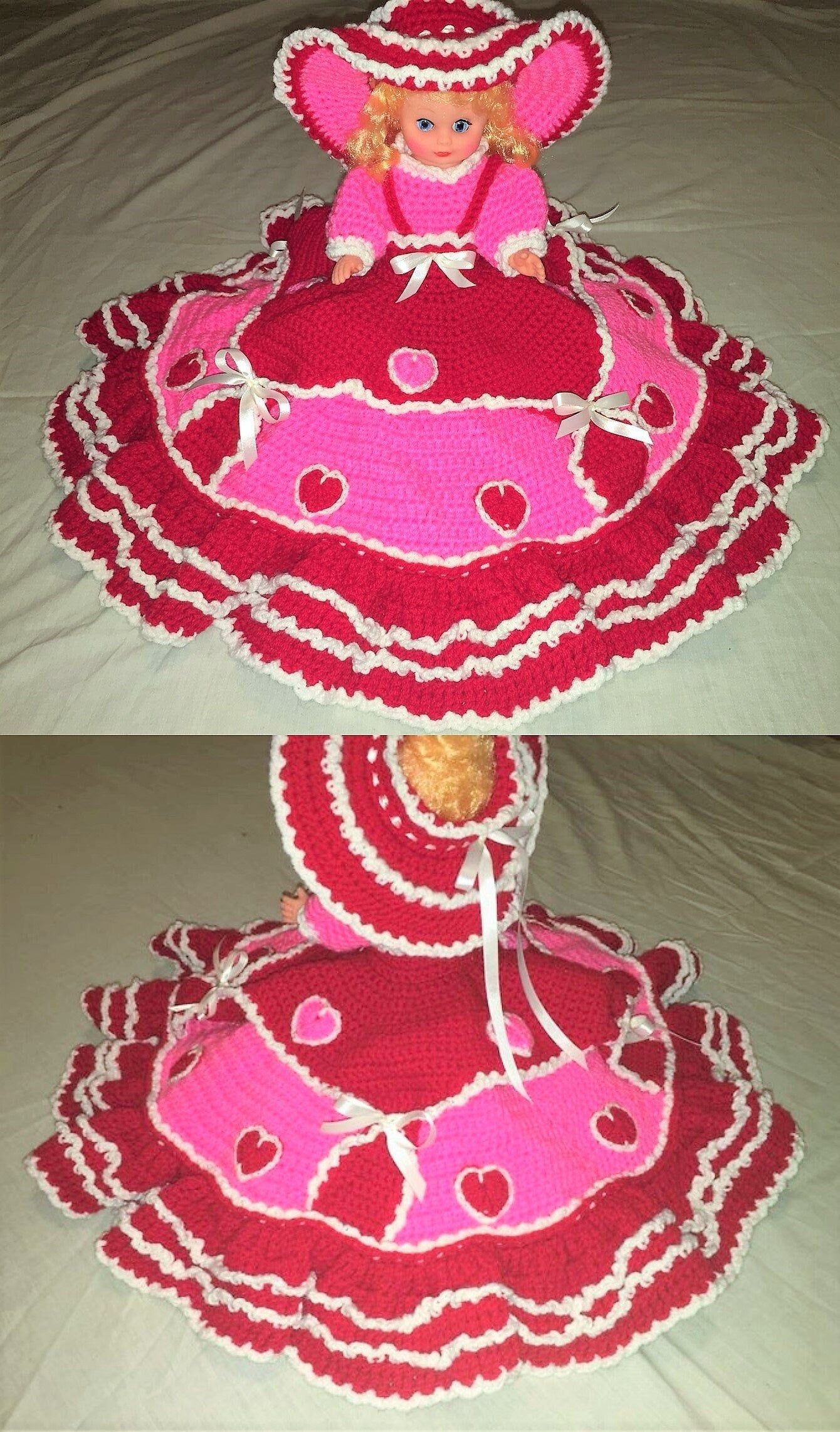Vintage Crochet Pattern 13" Sweetheart Bed Doll Pillow Doll or Music Box Doll Hearts Dress PDF Instant Digital Download 10 Ply