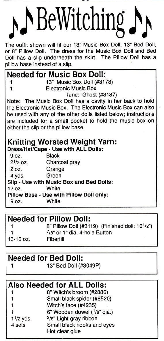 Vintage Crochet Pattern Halloween Witch Bed Doll Music Box or Pillow Doll 13 Inch PDF Instant Digital Download 13" Dress Outfit Hat 10 Ply