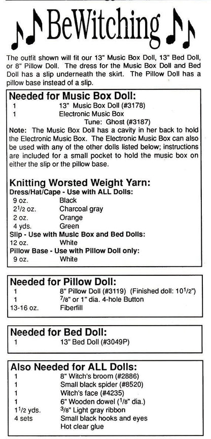 Vintage Crochet Pattern Halloween Witch Bed Doll Music Box or Pillow Doll 13 Inch PDF Instant Digital Download 13" Dress Outfit Hat 10 Ply